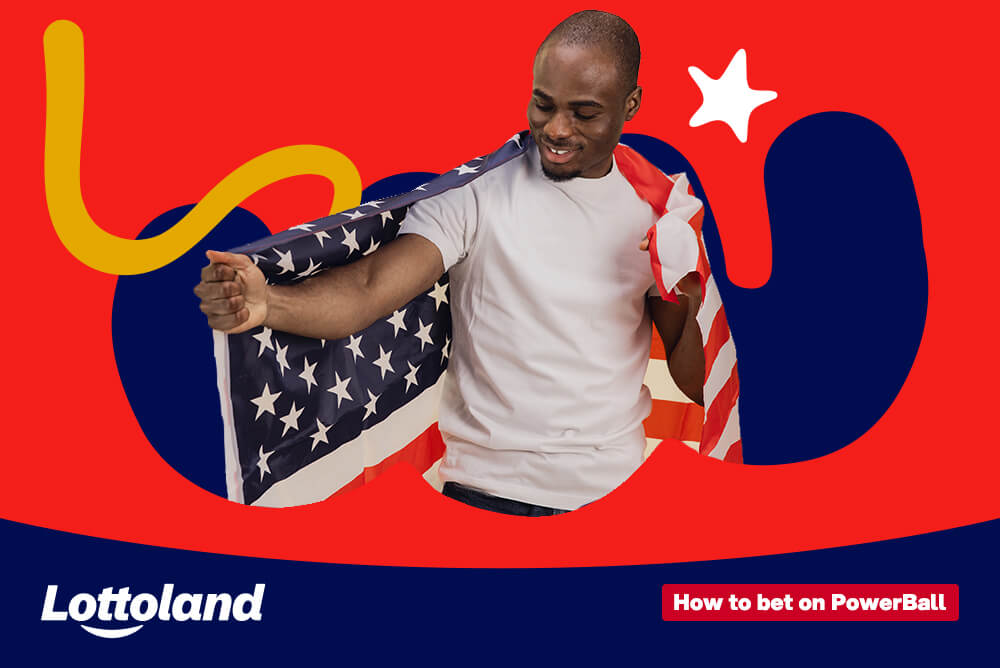 Bet On US PowerBall Online A man with an American flag having learned how to bet on US Powerball online