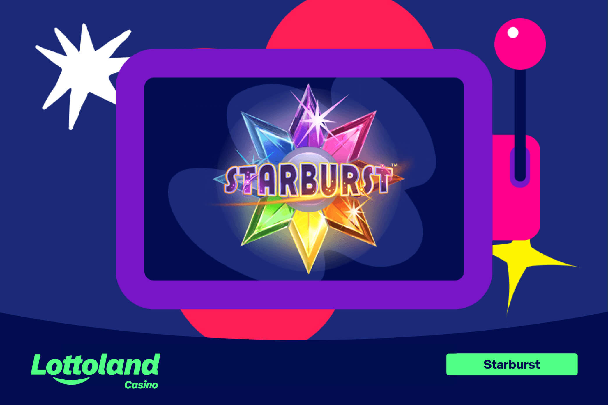 The starburst slot logo on a purple Lottoland=branded background