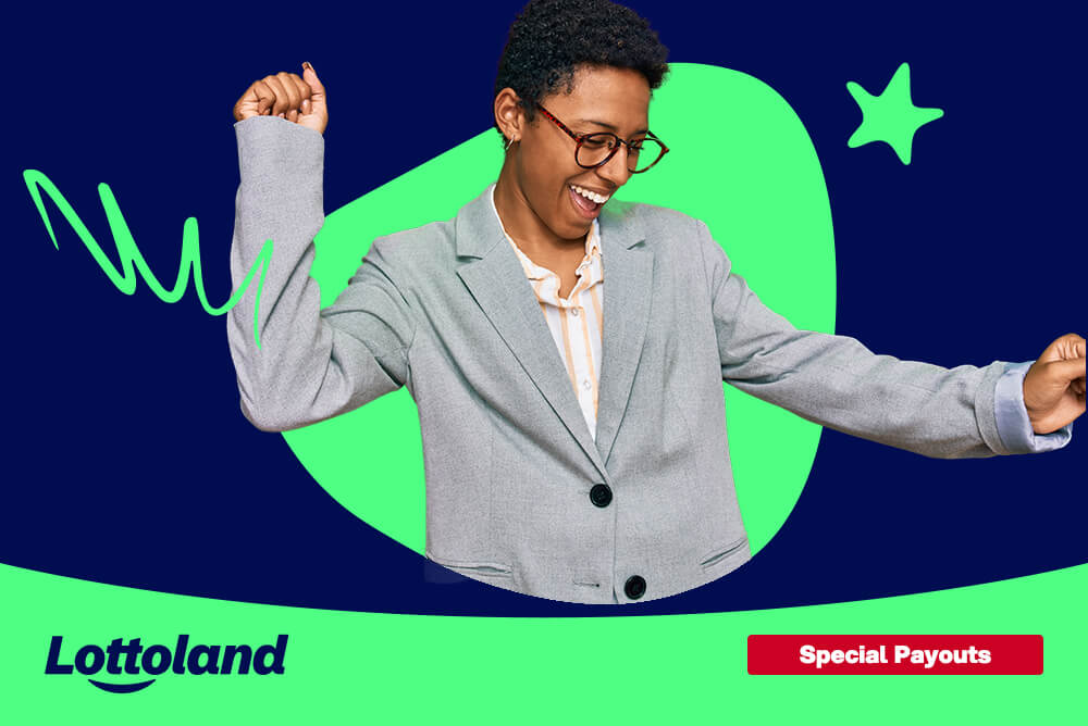 Special Payouts at lottoland a woman dancing with joy after reading about lottoland's special payouts
