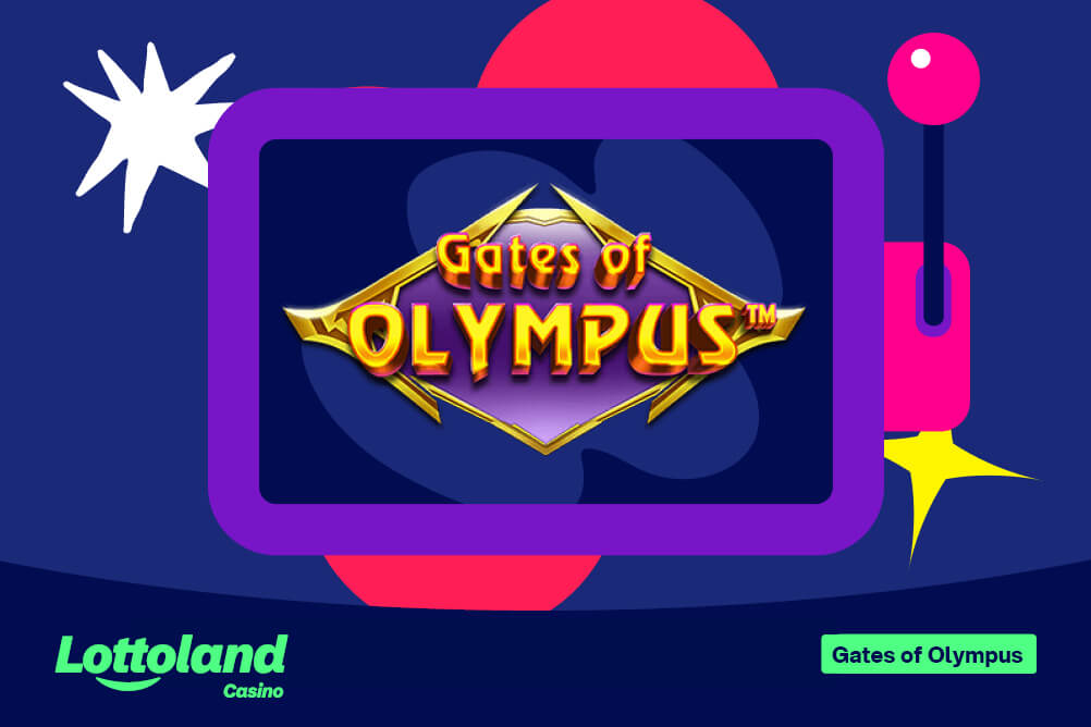 The gates of olympus slot logo on a background of lottoland branding