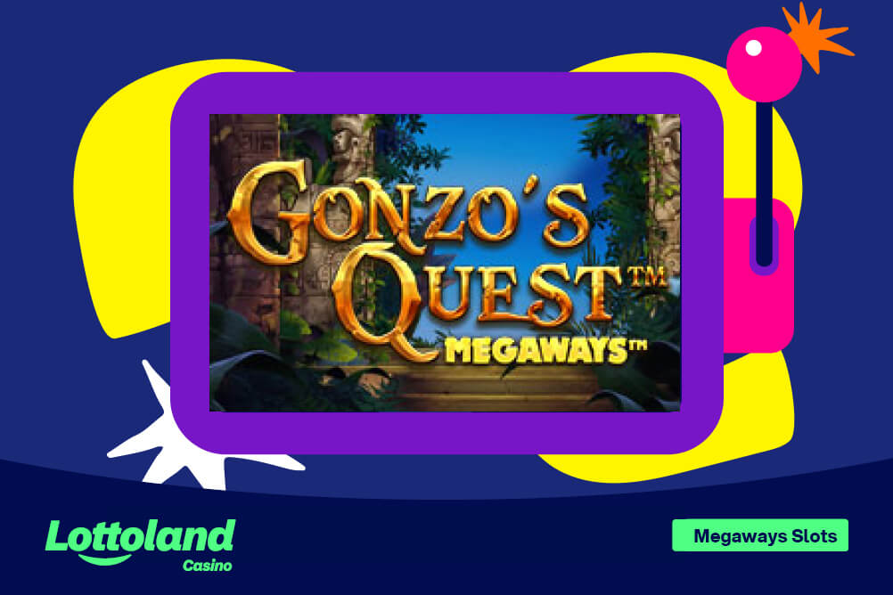 The Gonzo's Quest Megaways logo on a lottoland branded background