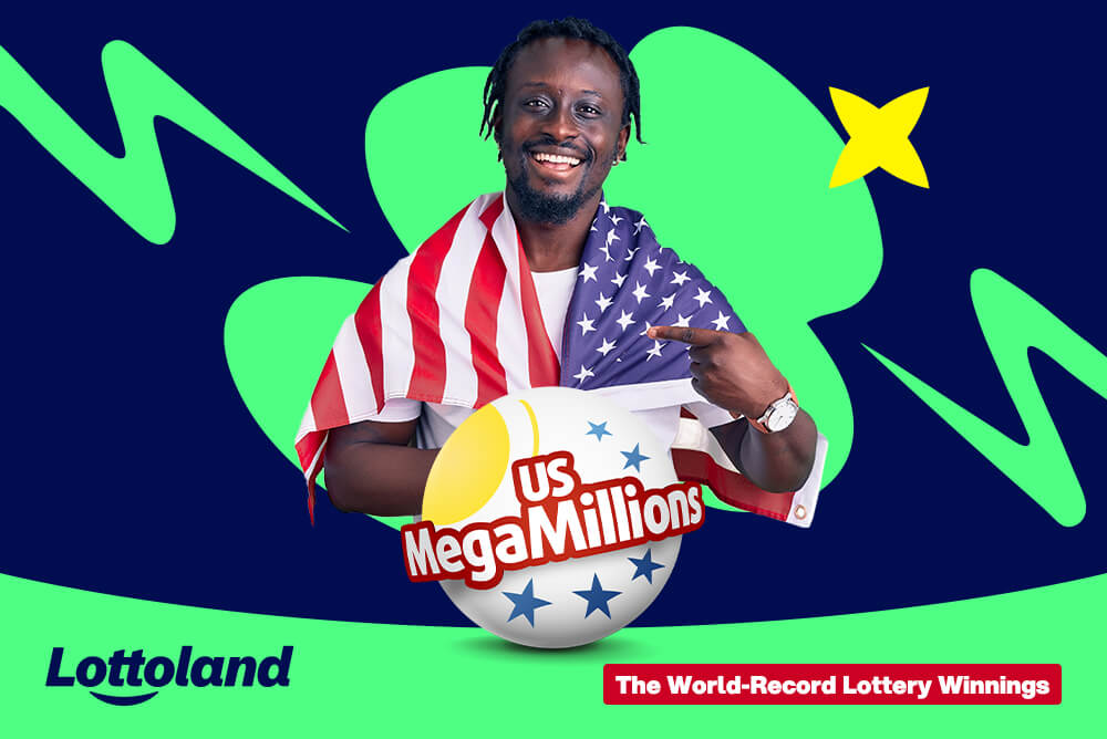 Biggest payouts of all time A man, wrapped in an american flag with the megamillions logo in front of him - the lottery responsible for some of the biggest payouts in the world