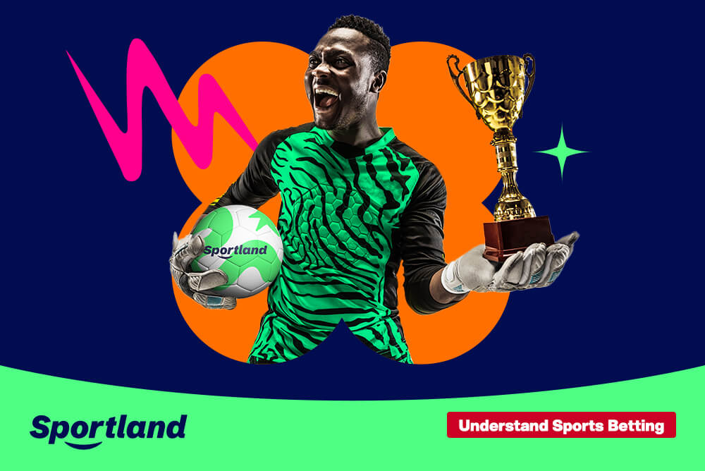 A goalkeeper with a ball in one hand and a trophy in the other having helped win a half time full time bet