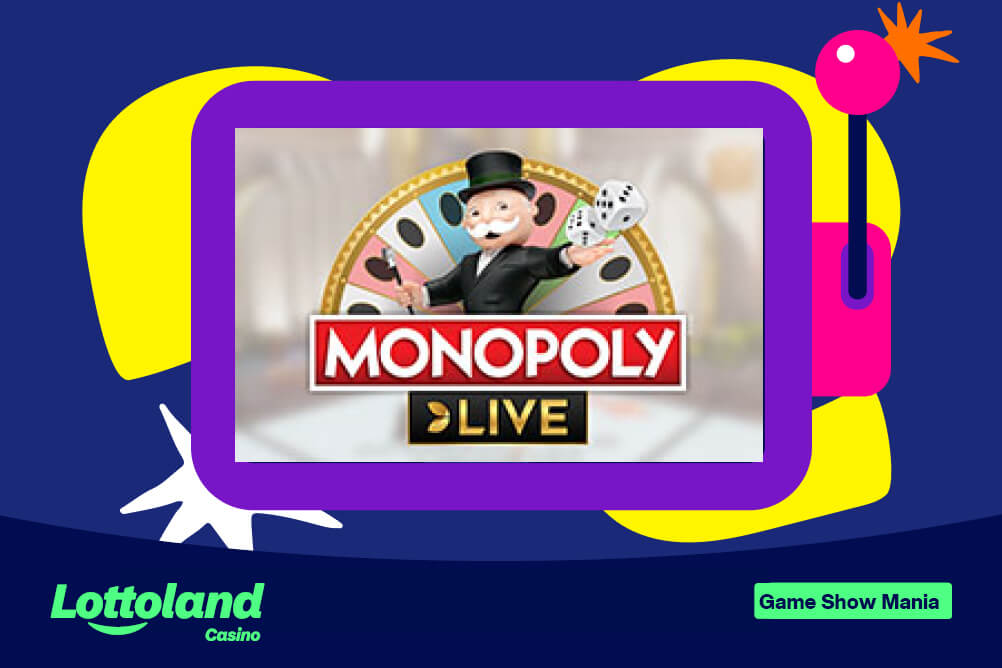 Live Casino game show mania The live casino game show monopoly live logo on lottoland branded background