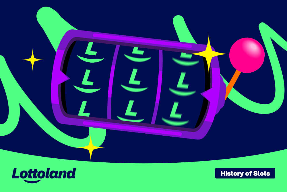 Liberty Bell - The First Slot Machine A graphic showing a slot machine displaying 9 Lottoland logos as symbols, a long way from the first slot machine!