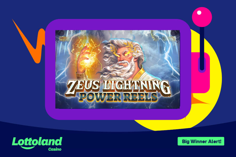 Lottoland's Biggest Slots Winner The Zeus Lightning Power Reels slot logo,. the game where a man win the biggest jackpot in malta's history!