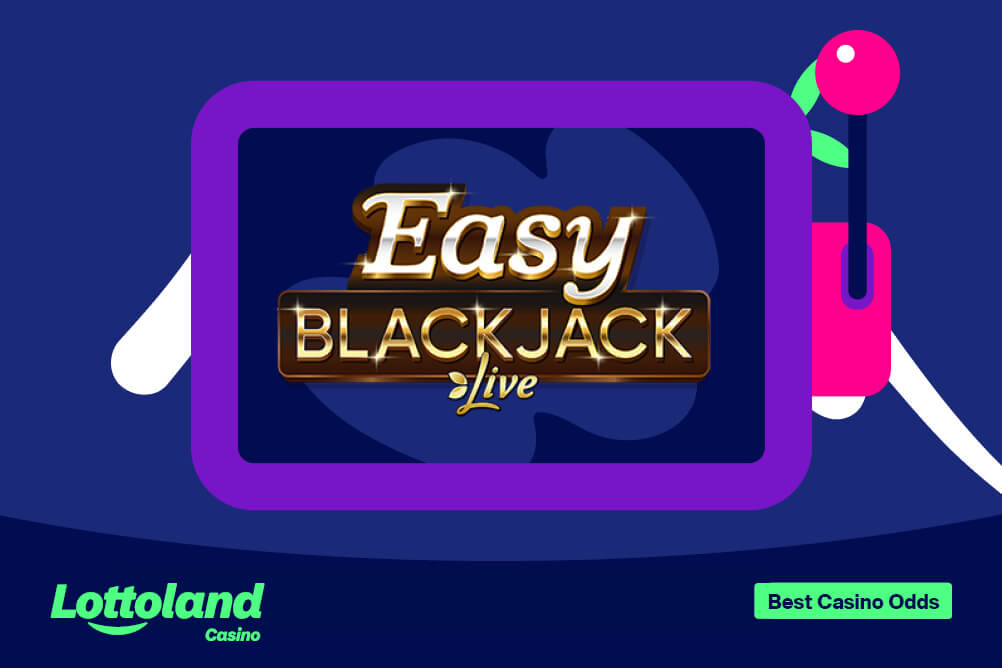 What casino games have the best odds? The logo from the Easy BlackJack Live live casino game placed on a Lottoland branded background.
