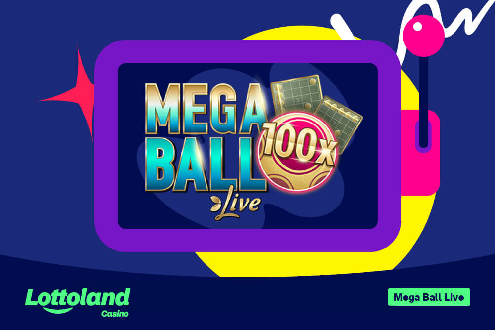 The Mega Ball Live logo on a lottoland-branded background