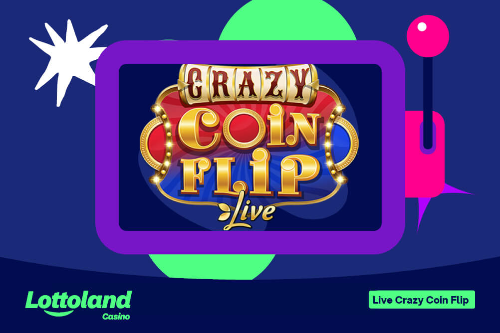 The Crazy Coin Flip Live logo on a lottoland-branded background