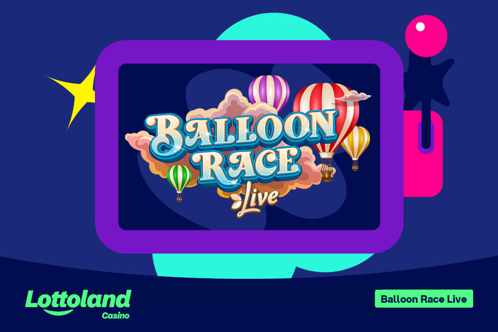 The Balloon Race Live logo on a lottoland branded background